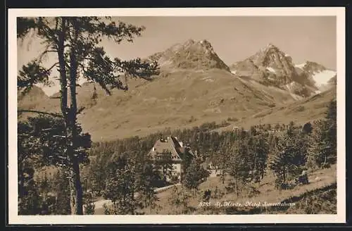 AK St. Moritz, Hotel Suvrettahaus gegen die Berge