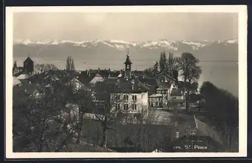 AK St. Prex, Ortsansicht mit Bergpanorama