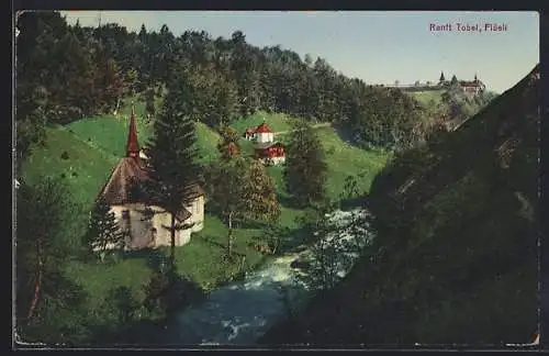 AK Flüeli-Ranft, Tobel mit Kirche und Fluss