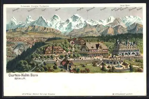 Künstler-AK Bern, Gurten-Kulm, Ortsansicht