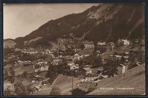 AK Wengen, Ortsansicht mit Berglandschaft