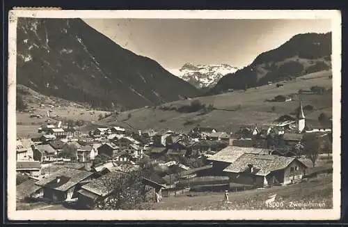 AK Zweisimmen, Ortsansicht mit Bergpanorama