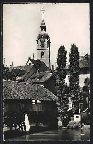 AK Olten, Flusspartie mit Brücke und Kirche