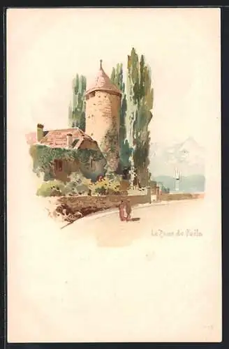 Lithographie La Tour de Peilz, Ortsansicht