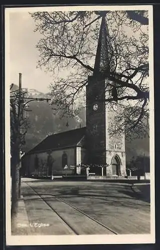 AK Bex, L`Eglise, Strassenpartie an der Kirche