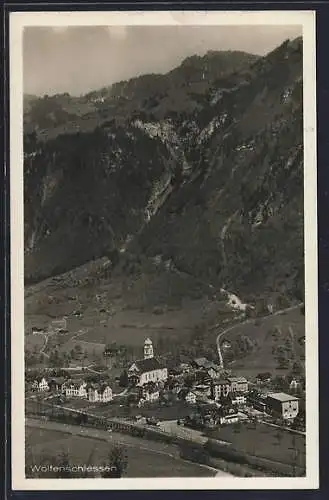 AK Wolfenschiessen, Ortsansicht mit Bergpanorama