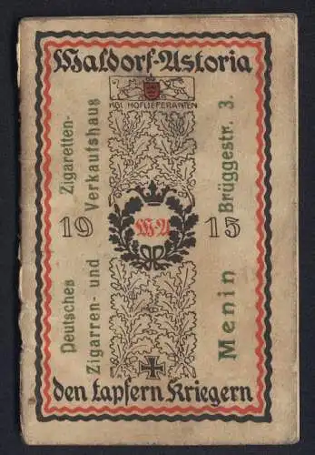 Kalender Waldorf-Astoria Zigaretten 1915, den tapferen Kriegern, ein Eintrage auf der letzen Seite