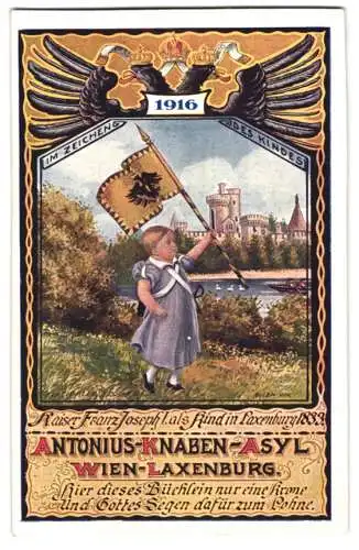 Kalender 1916, Antonius-Knaben-Asyl Wien-Laxenburg, Bild Kaiser Franz Joseph als Kind in Laxenburg