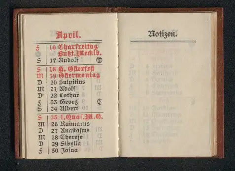 Portemonnaie-Kalender 1897, Blanko