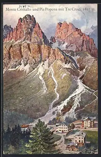 Künstler-AK Hans Treiber: Monte Cristallo, Blick auf Piz Popena und Tre Croci