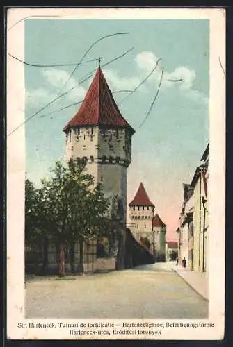 AK Sibiu / Hermannstadt, Str. Harteneck, Turnuri de fortificatie, Befestigungstürme an der Harteneckgasse