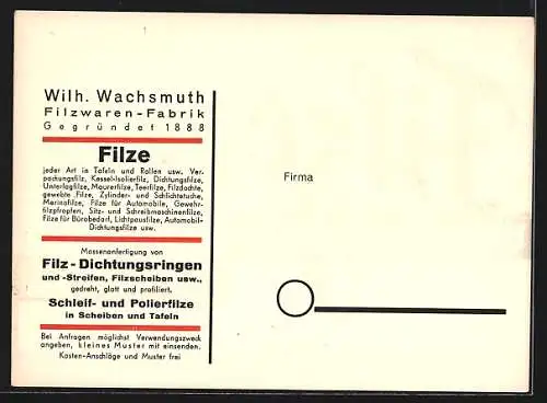 AK Hanau a. Main, Filze Wilh. Wachsmut, Filzwarenfabrik, Gegründet 1888