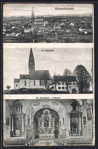 AK Geisenhausen / Landshut, Teilansicht, Kirche St. Theobald, Innenansicht