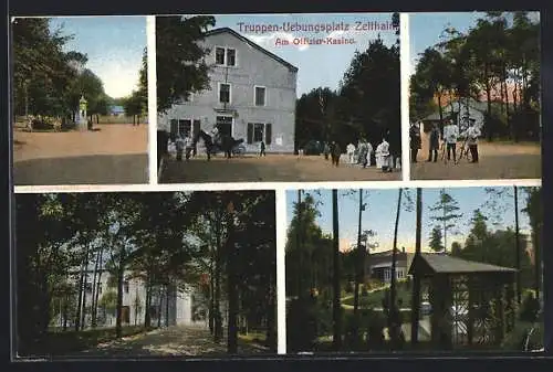 AK Zeithain, Truppen-Uebungsplatz, Offizier-Kasino, Denkmal mit Kanonen, Soldaten in Uniform