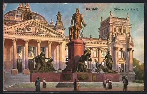 Künstler-AK Berlin-Tiergarten, Bismarckdenkmal am Reichstag