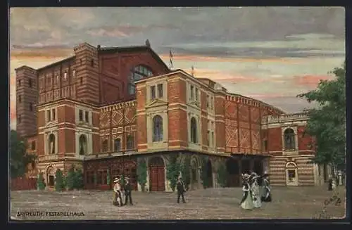 Künstler-AK Raphael Tuck & Sons Nr.: 795, Bayreuth, Festspielhaus mit Besuchern