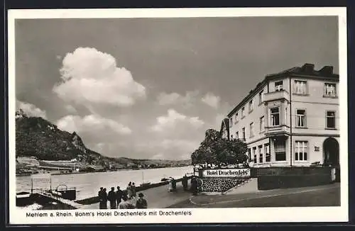 AK Mehlem a. Rhein, Böhms Hotel Drachenfels mit Drachenfels