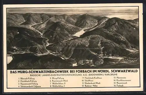 AK Forbach, Murg-Schwarzenbachwerk aus der Vogelschau