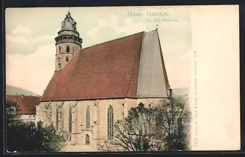 AK Hann. Münden, St. Blasiikirche aus der Vogelschau