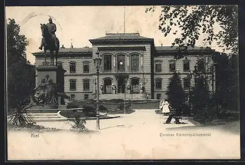 AK Kiel, Universität mit Kaiser Wilhelm-Denkmal