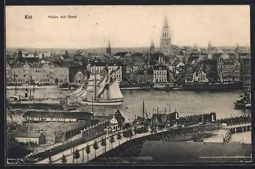 AK Kiel, Stadtansicht mit Hafen