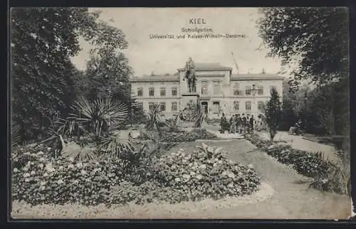 AK Kiel, Schlossgarten, Universität u. Kaiser Wilhelm-Denkmal