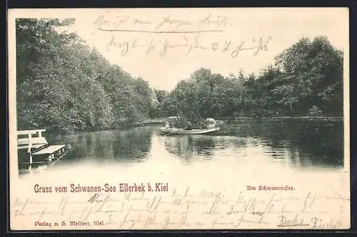 AK Ellerbek b. Kiel, Ruderboot auf dem Schwanen-See