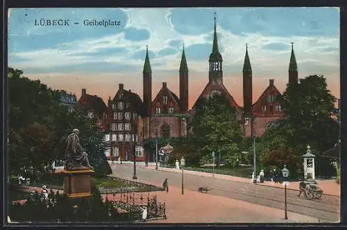 AK Lübeck, Geibelplatz mit Denkmal