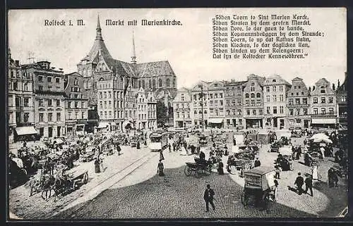 AK Rostock i. M., Markt mit Marienkirche