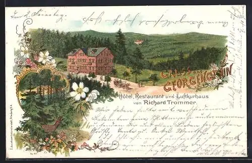 Lithographie Georgengrün, Hotel-Restaurant und Luftkurhaus von Richard Trommer