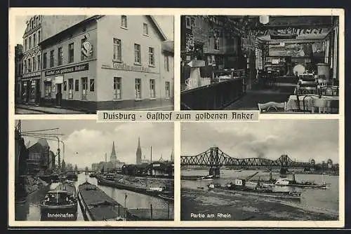 AK Duisburg, Gasthof zum goldenen Anker H. Sprünken, Unterstrasse 73, Innenhafen, Rheinpartie