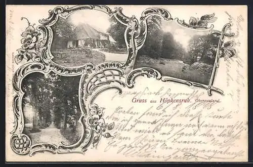 AK Oberneuland, Gasthaus Höpkensruh mit Garten, Allee, Ornament-Rahmen