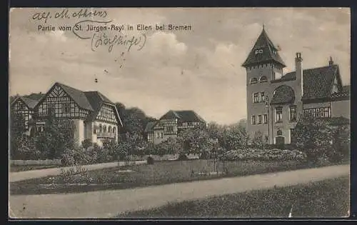 AK Ellen bei Bremen, St. Jürgen-Asyl, Panorama mit Anlagen