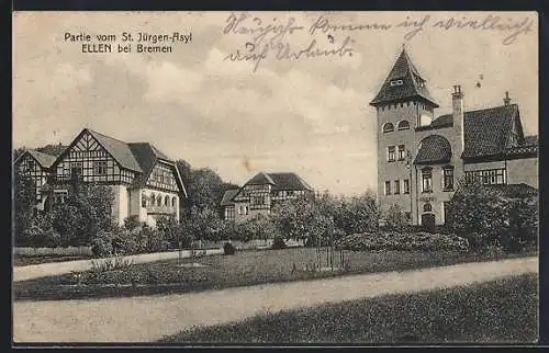 AK Ellen bei Bremen, Partie vom St. Jürgen-Asyl, Panorama mit Anlagen