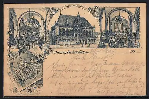 Lithographie Bremen, Rathaus und Rathskeller