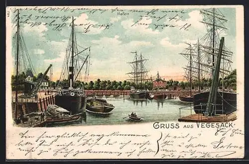 AK Vegesack, Partie am Hafen mit Schiffen und Kähnen