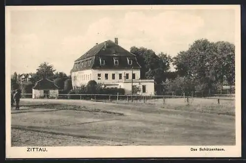 AK Zittau, Gaststätte Schützenhaus K. Müller mit Nebengebäude u. Umgebung