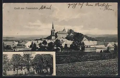 AK Frauenstein / Erzgeb., Gaststätte Schützenhaus, Gesamtansicht mit Umgebung