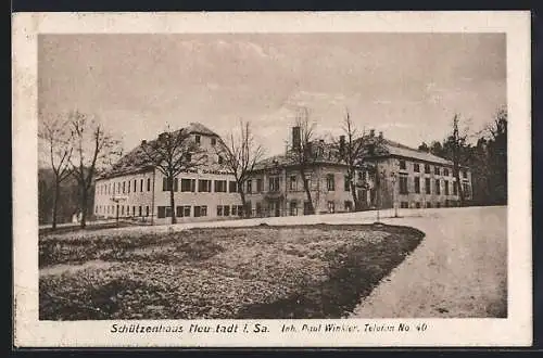 AK Neustadt i. Sa., Gaststätte Schützenhaus P. Winkler, Ansicht mit Strasse