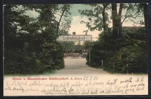 AK Wandsbek, Gaststätte Schützenhof E. Bahrs, Eingang mit Garten