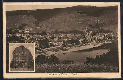 AK Cröv a. d. Mosel, Hotel Römer, Gesamtansicht mit Mosel aus der Vogelschau