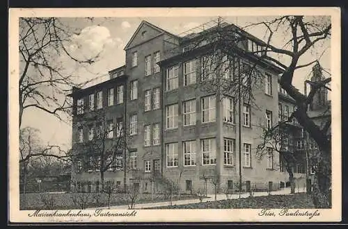 AK Trier, Marienkrankenhaus in der Paulinstrasse, Gartenansicht