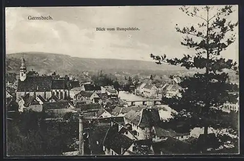 AK Gernsbach, Blick vom Rumpelstein mit Kirche