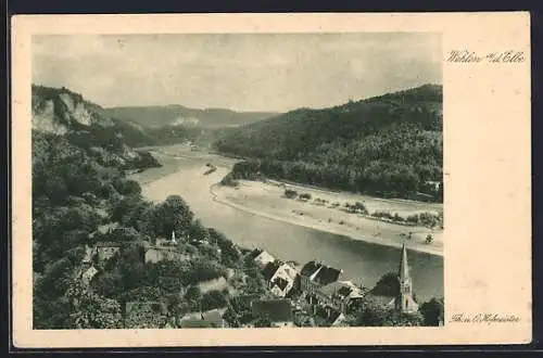 AK Wehlen a. d. Elbe, Teilansicht mit Kirche