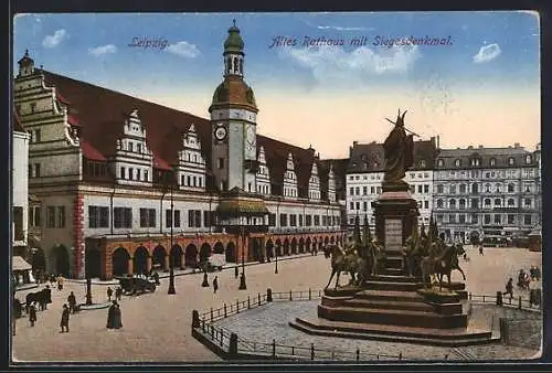 AK Leipzig, Altes Rathaus und Siegesdenkmal