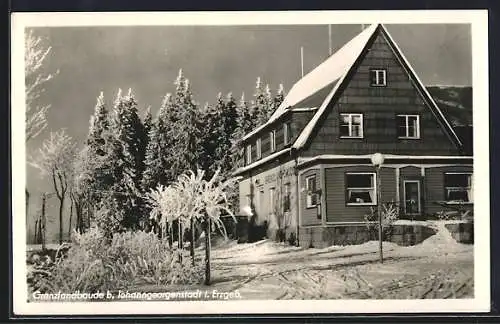 AK Johanngeorgenstadt i. Erzgeb., Grenzlandbaude im Schnee