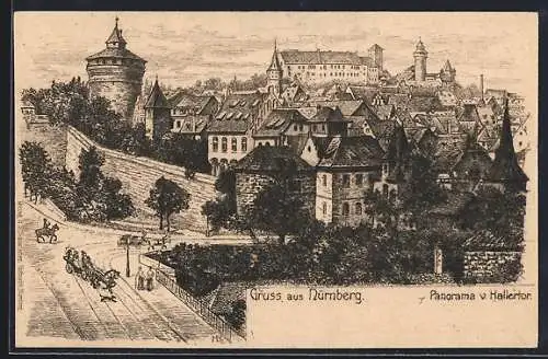 Künstler-AK Nürnberg, Panorama v. Hallertor