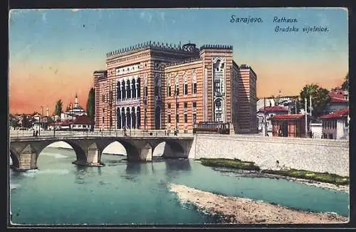 AK Sarajevo, Rathaus mit Brücke