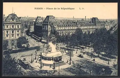 AK Paris, Place de la Rèpublique, Strassenbahn