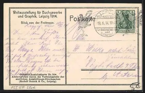 AK Leipzig, Weltausstellung für Buchgewerbe 1914, Blick von der Freitreppe